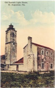 This post card shows the coquina tower after its conversion to a lighthouse.