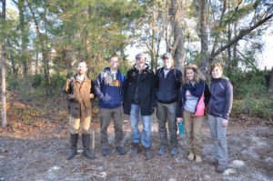 Archaeologists from several institutions volunteered to help with this NHHC project. From left to right: LAMP volunteer archaeologist Brian McNamara, FPAN archaeologist Ryan Harke, project coordinator and NHHC archaeologist Dr. George Schwarz, LAMP  archaeologist Olivia McDaniel, and UWF graduate students Nikki Mauro and Maddie Voas.  Photograph courtesy of NHHC.