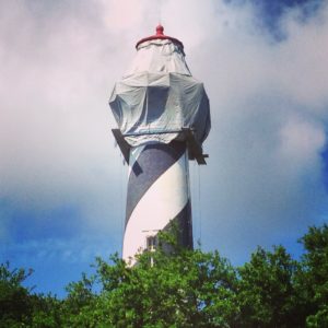 The lighthouse during the painting and restoration work.