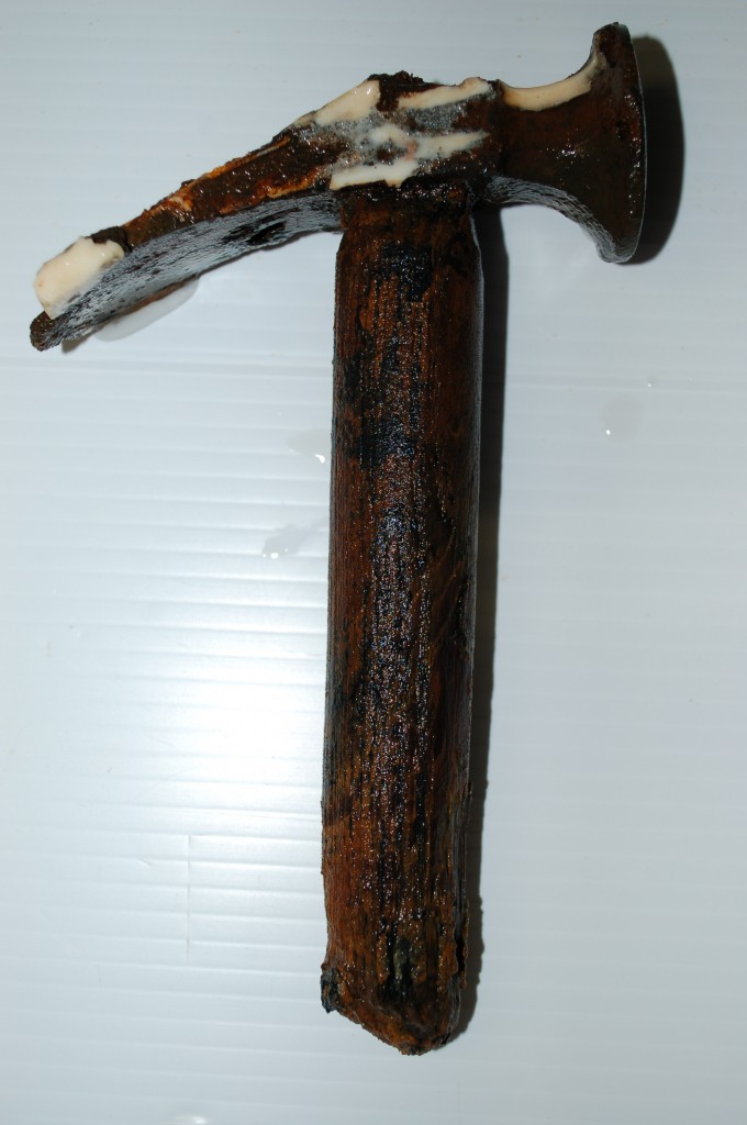 Hammer handle after first chemical treatments.