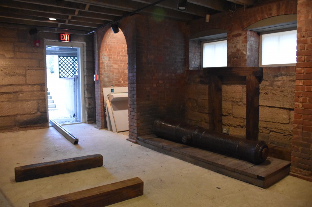 The Industry cannon (on the right) inside the 1786 Keepers' House basement.