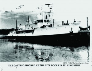 The Calypso docked at St. Augustine in 1985, after the completion of an extensive overhaul by St. Augustine Trawlers. (photo from the Daytona Beach Morning Journal, April 13, 1985)