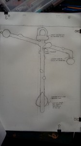 This drawing done by volunteers shows one side of the Cousteau anchor.