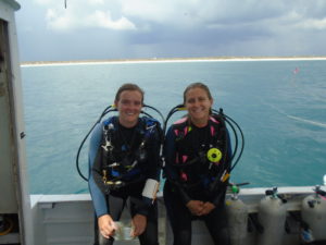 Archaeologists Olivia McDaniel and Eden Andes prepare for a dive to ground truth the Hulk target.