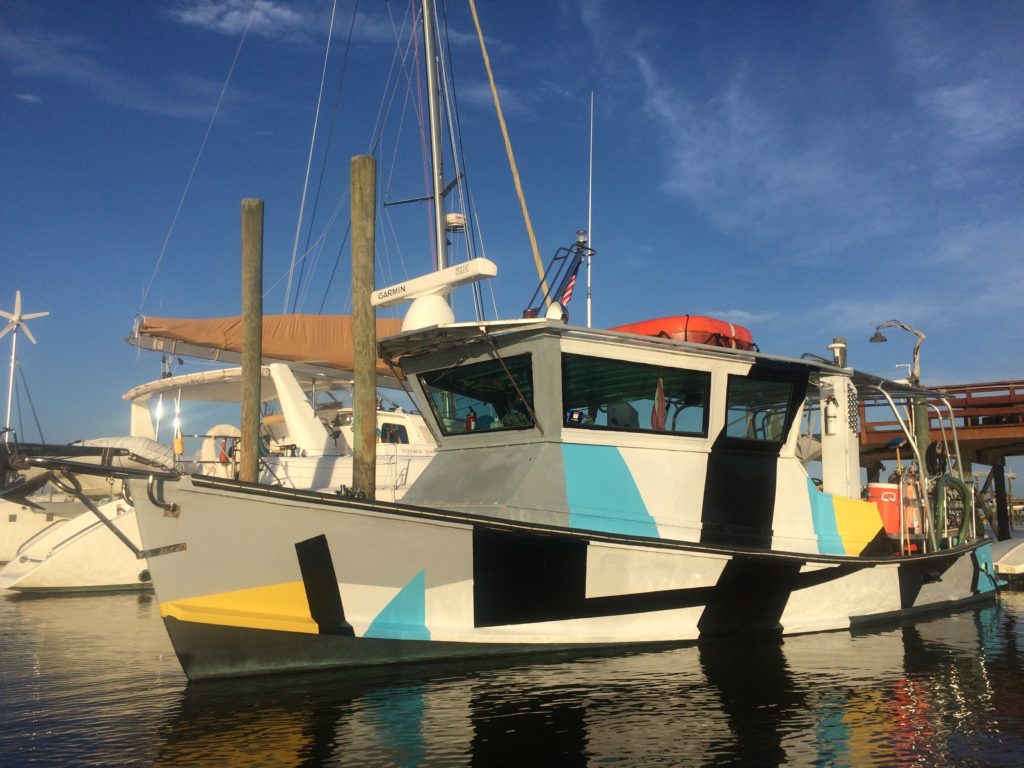 Dockside, Empire Defender shows off her sharp entry. The 31’ dive boat has served as LAMP’s primary research platform for the 2016 field season.