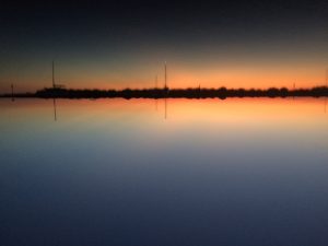 An early morning sunrise from the loading dock on Salt Run.